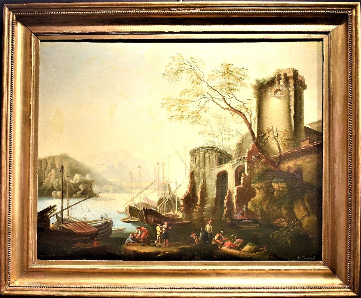Paesaggio costiero con porto e rovine - Abraham Teerlink (1776 -1857)-photo-2