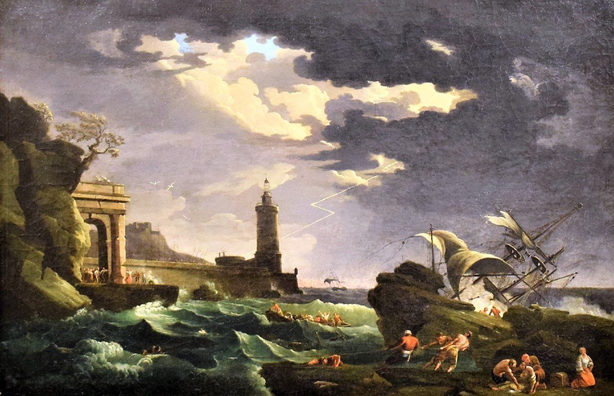 Naufragio nel porto -  Claude Joseph Vernet (Avignone 1714 - Parigi 1789)-photo-2