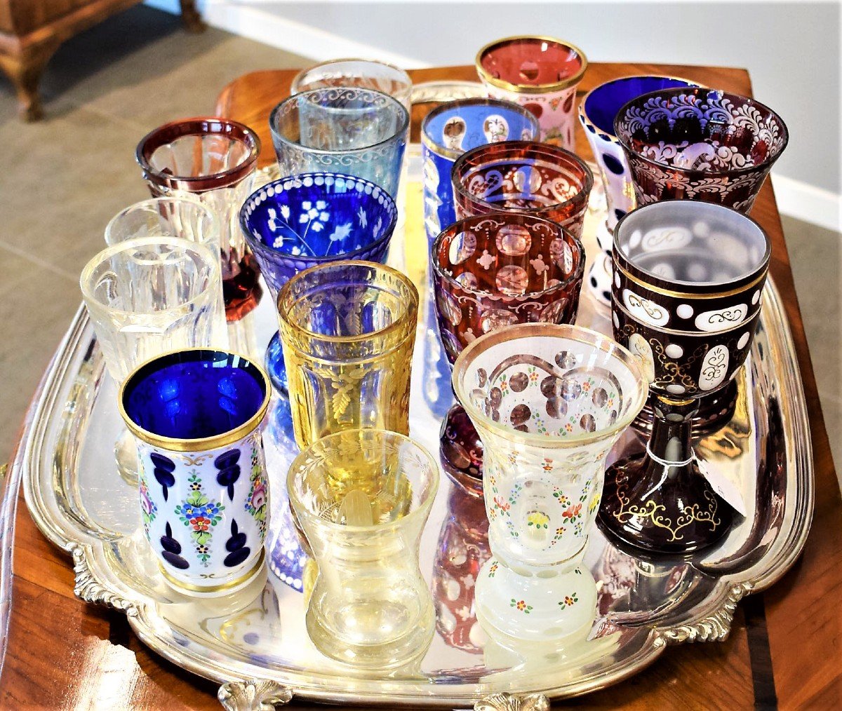 Collezione di calici e bicchieri biedermeier in vetro molato - Boemia '800/'900-photo-2