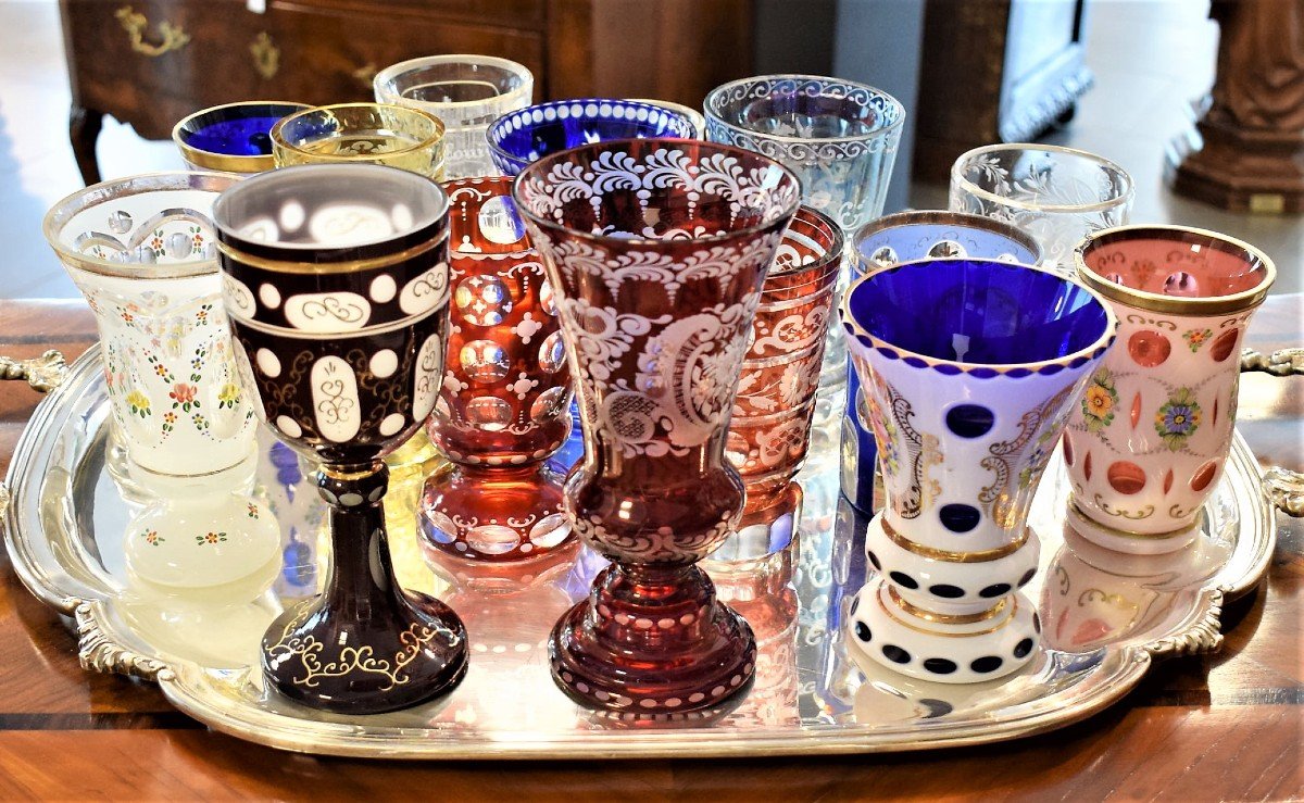 Collezione di calici e bicchieri biedermeier in vetro molato - Boemia '800/'900-photo-3