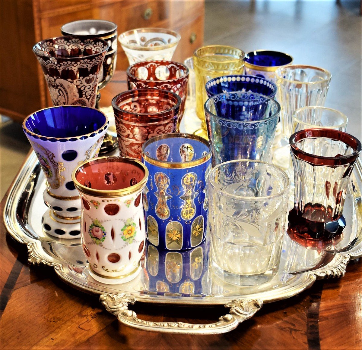Collezione di calici e bicchieri biedermeier in vetro molato - Boemia '800/'900-photo-4