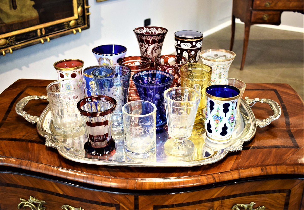 Collezione di calici e bicchieri biedermeier in vetro molato - Boemia '800/'900-photo-1