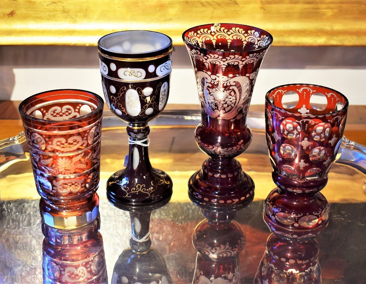 Collezione di calici e bicchieri biedermeier in vetro molato - Boemia '800/'900-photo-2