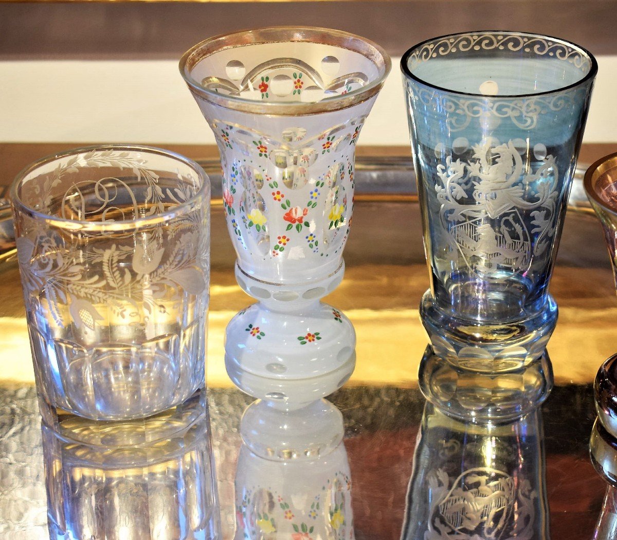 Collezione di calici e bicchieri biedermeier in vetro molato - Boemia '800/'900-photo-3