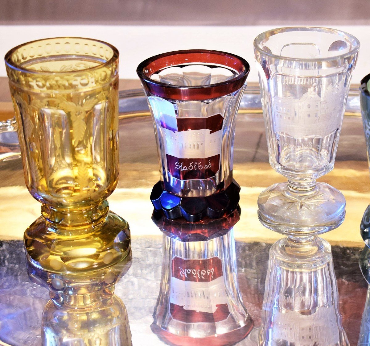Collezione di calici e bicchieri biedermeier in vetro molato - Boemia '800/'900-photo-4