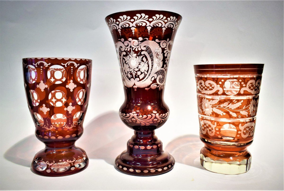 Collezione di calici e bicchieri biedermeier in vetro molato - Boemia '800/'900-photo-6