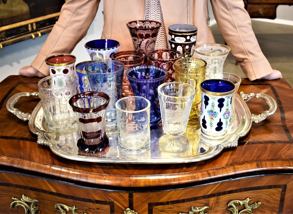 Collezione di calici e bicchieri biedermeier in vetro molato - Boemia '800/'900-photo-8