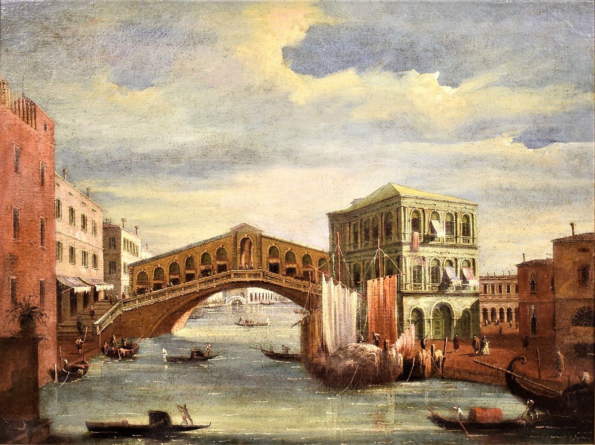 Venezia, Canal Grande e Ponte di Rialto - Giovanni Grubas (Venezia, 1830 – Pola, 1919)-photo-2