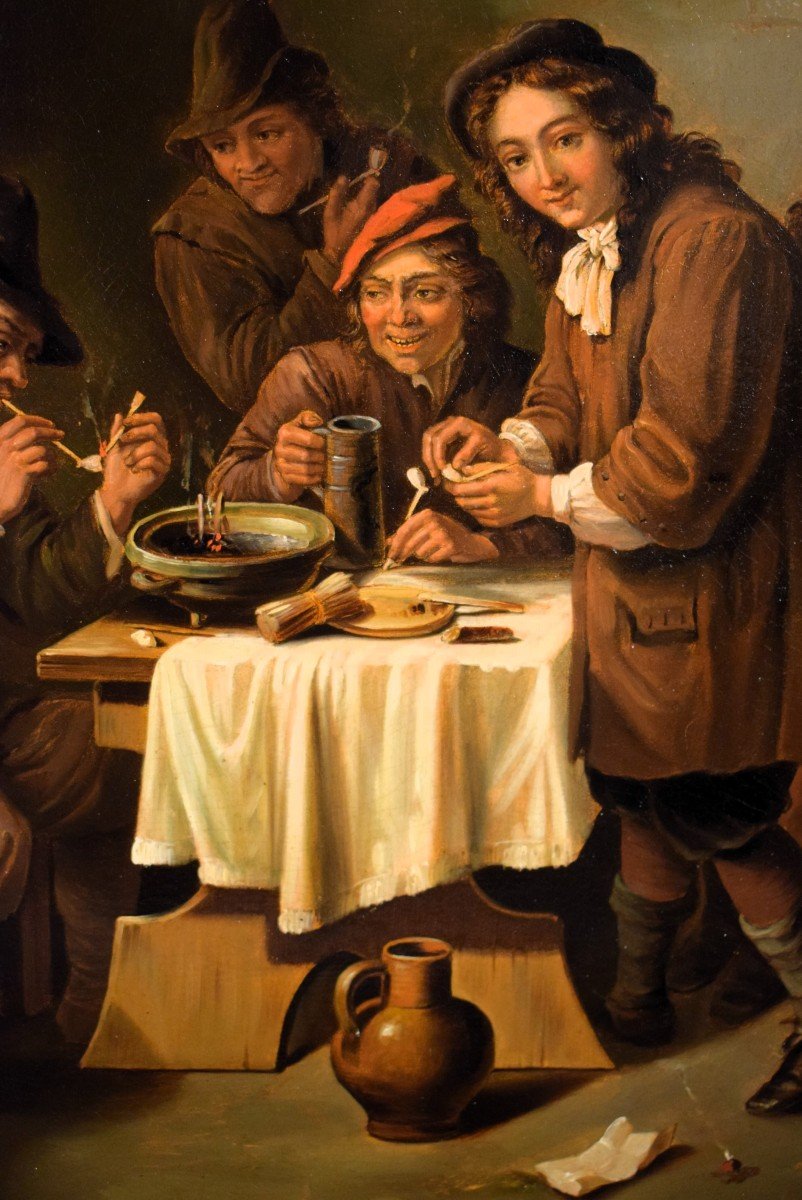 "Fumatori in osteria"  Olio su rame - Scuola Fiamminga XIX° secolo-photo-3