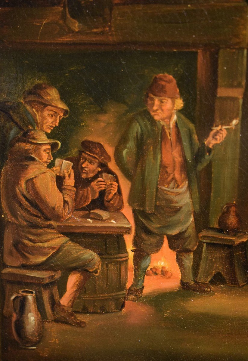 "Fumatori in osteria"  Olio su rame - Scuola Fiamminga XIX° secolo-photo-7