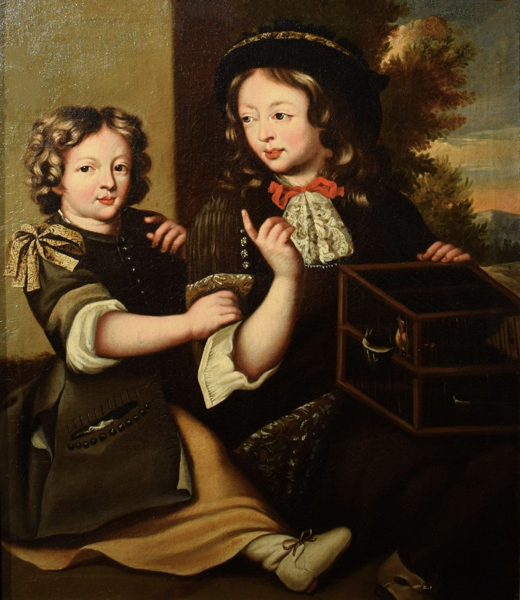 Bambini con gabbietta - Bottega di Pierre Mignard  (Troyes 1612 - Parigi 1695)-photo-2