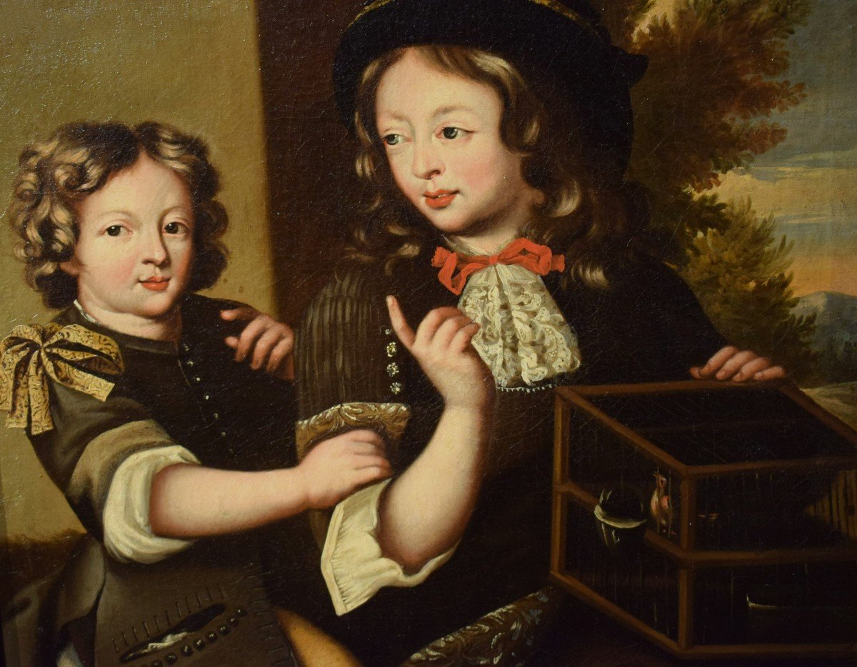 Bambini con gabbietta - Bottega di Pierre Mignard  (Troyes 1612 - Parigi 1695)-photo-3