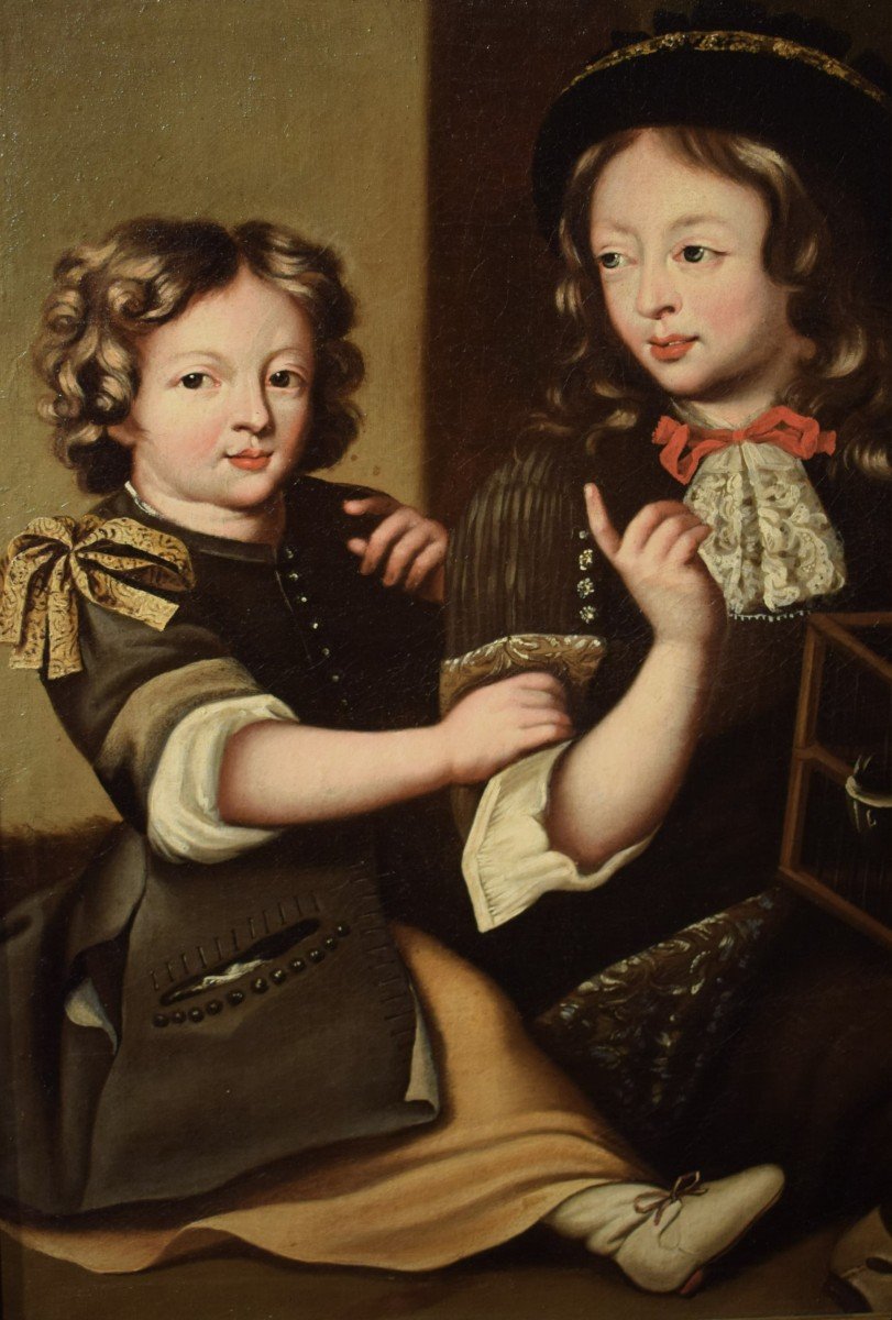 Bambini con gabbietta - Bottega di Pierre Mignard  (Troyes 1612 - Parigi 1695)-photo-4