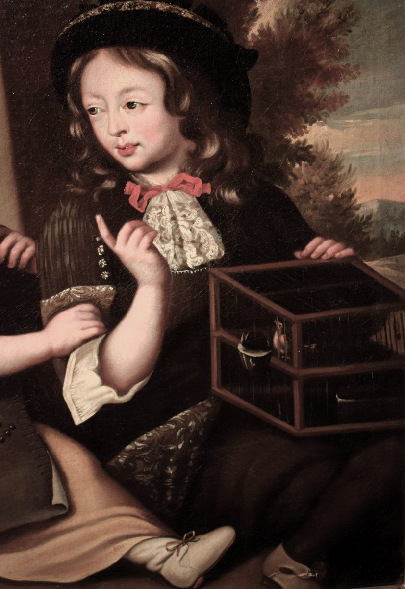 Bambini con gabbietta - Bottega di Pierre Mignard  (Troyes 1612 - Parigi 1695)-photo-1