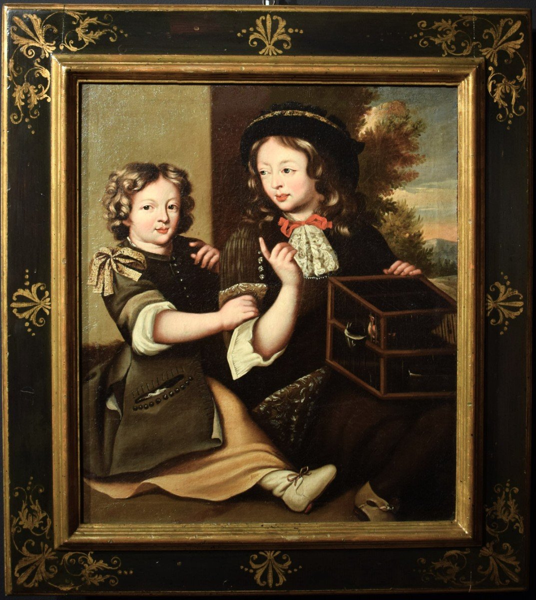 Bambini con gabbietta - Bottega di Pierre Mignard  (Troyes 1612 - Parigi 1695)