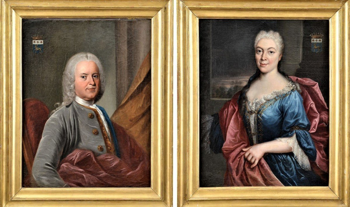 Paire de Portraits de Nobles - Atelier Nicolas de Largillière (Paris 1656-1746)