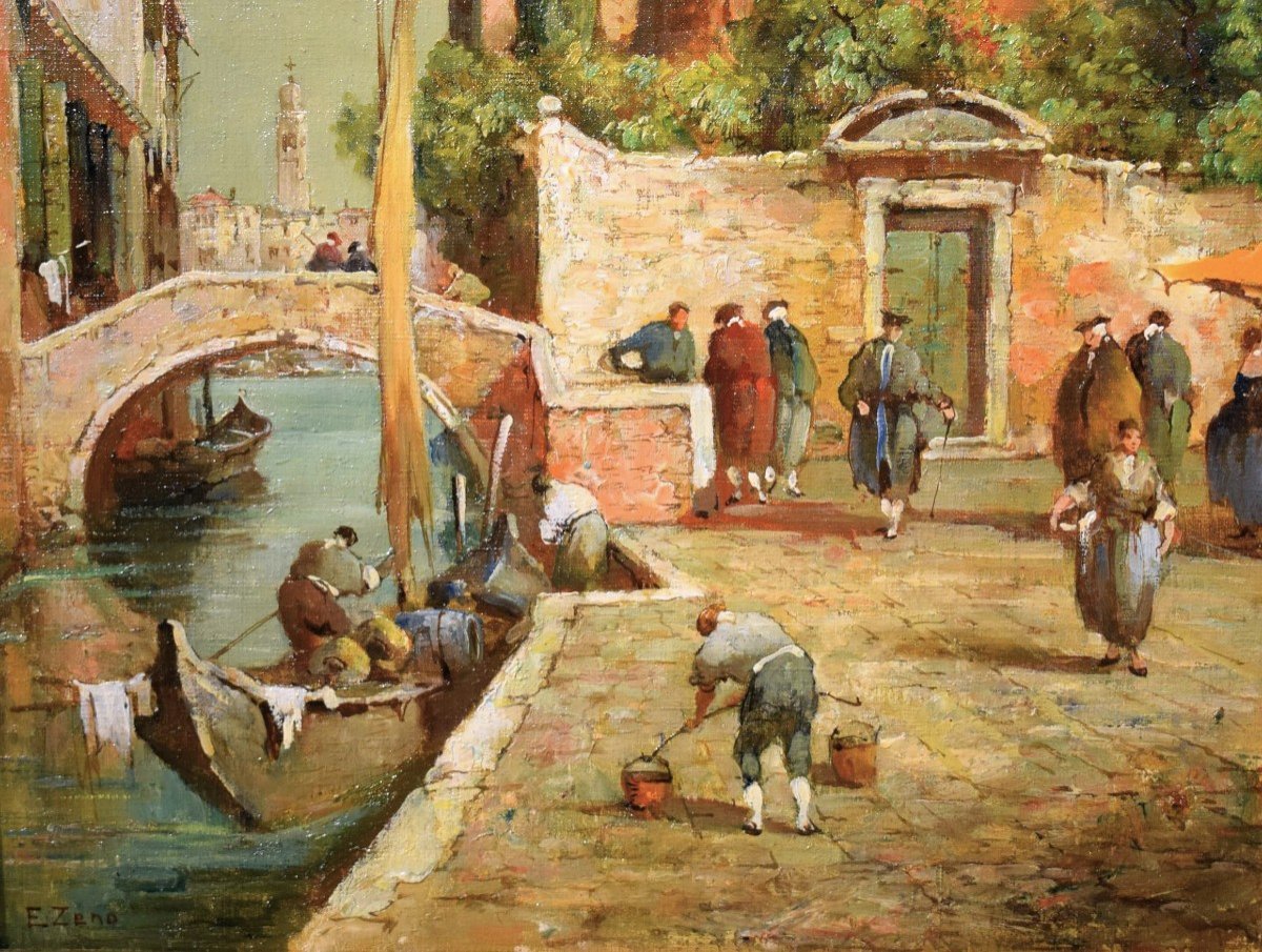 Coppia di vedute veneziane - Eugenio Bonivento (Chioggia,1880– Milano,1956)-photo-1