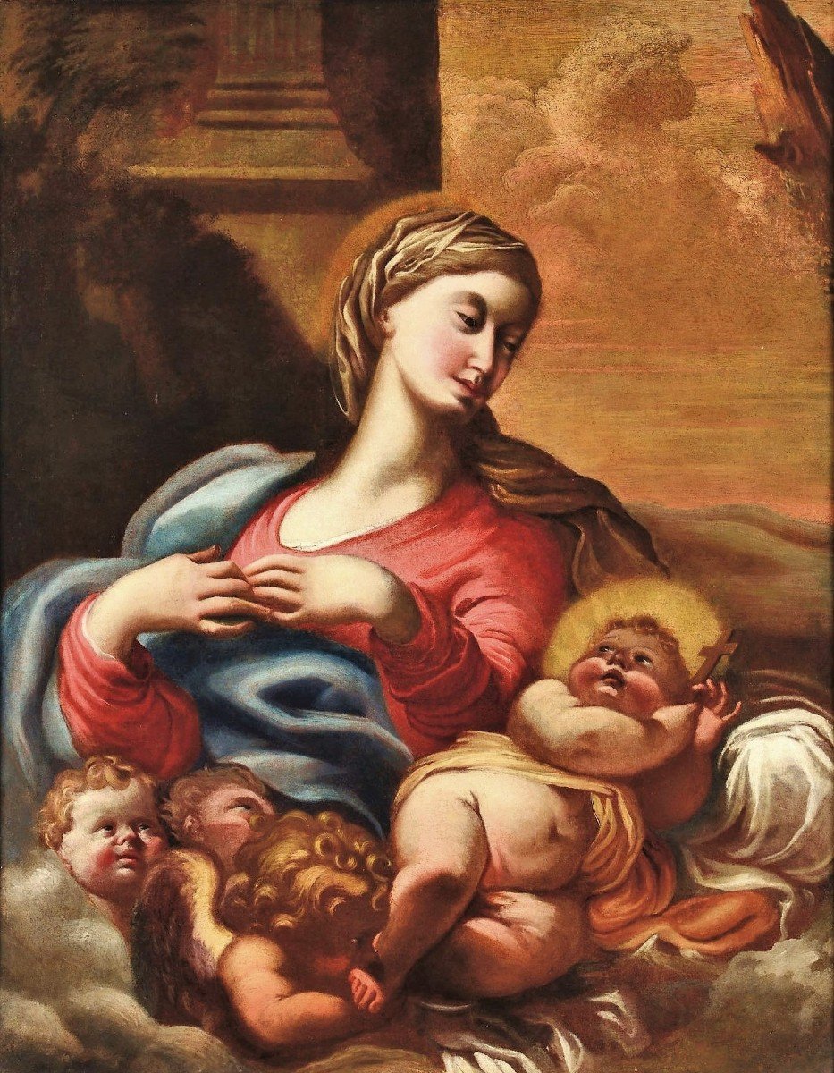 Madonna col Bambino e Cherubini - Domenico Piola (Genova 1627-1703)-photo-2