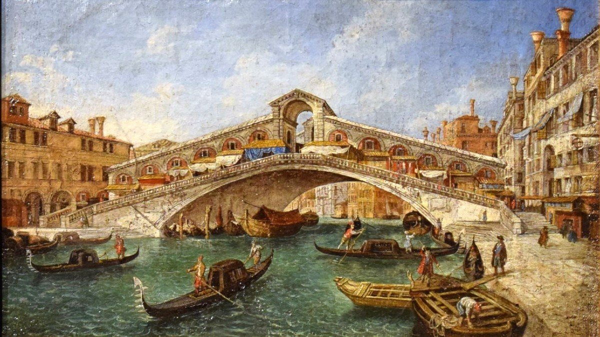 Venezia, il Ponte di Rialto  - Maestro veneziano del '700-photo-2