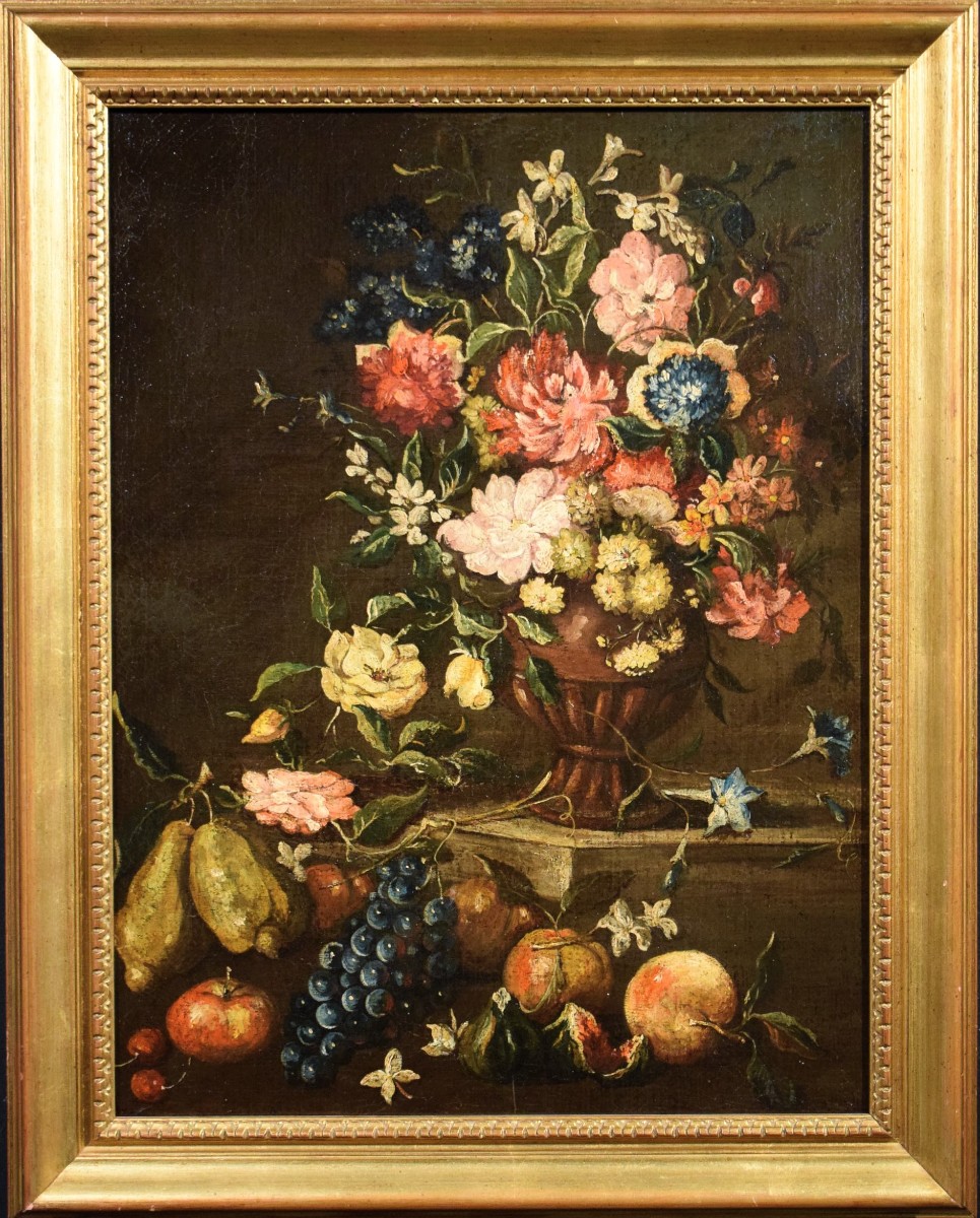 Natura morta con vaso di fiori e Frutta - Margherita Caffi (Cremona,1647-Milano,1710)