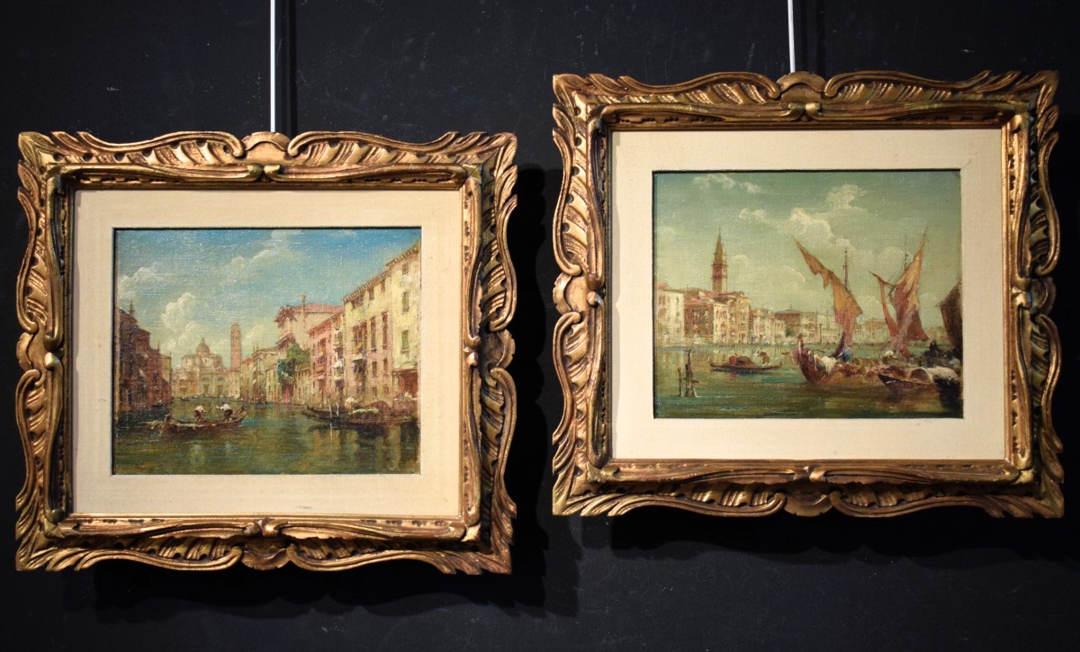 Coppia Vedute Veneziane - Giuseppe Ponga (Chioggia 1856 - Venezia 1925)