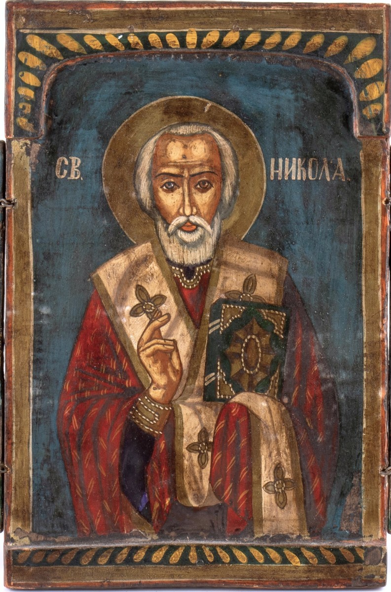 Icona Russa da viaggio  - San Nicola, San Giovanni e San Giorgio.-photo-2