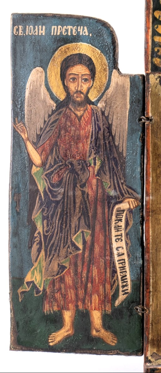 Icona Russa da viaggio  - San Nicola, San Giovanni e San Giorgio.-photo-3