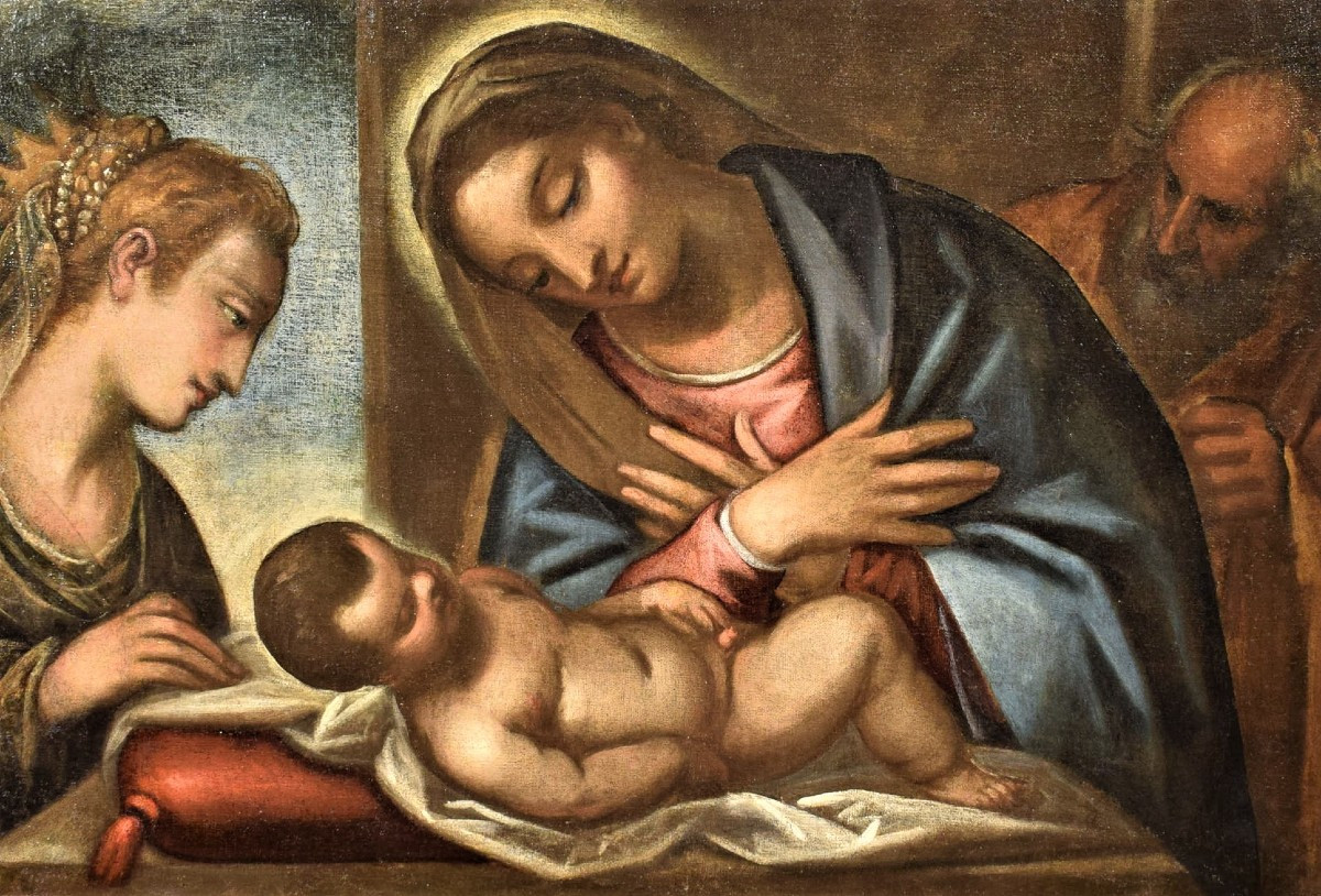 Sacra Famiglia con Santa Caterina - Luca Cambiaso  XVI° secolo  bottega-photo-2