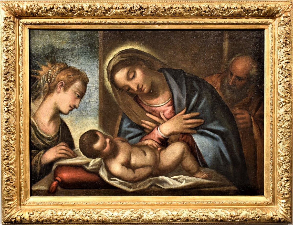 Sacra Famiglia con Santa Caterina - Luca Cambiaso  XVI° secolo  bottega