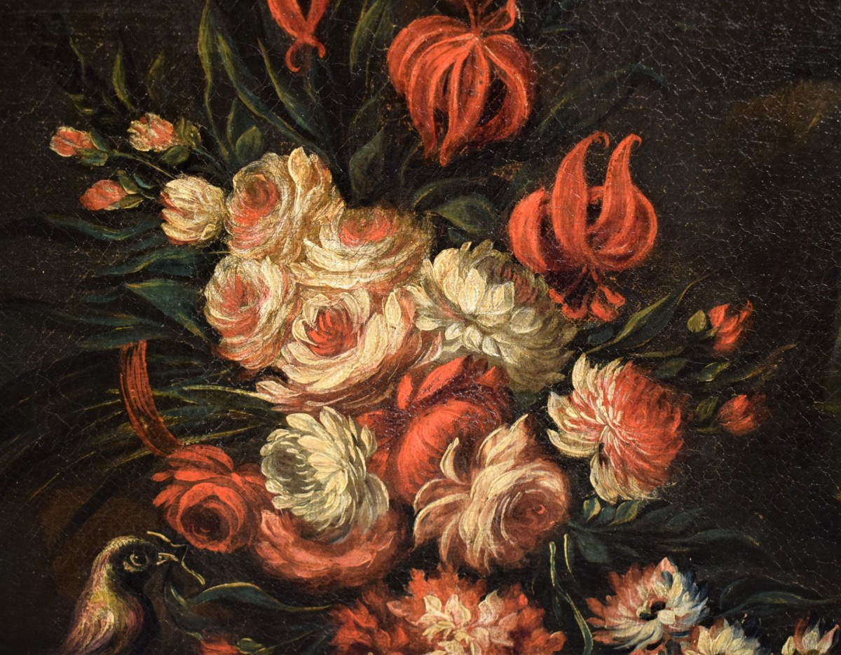 Natura morta di fiori con paesaggio - scuola veneta del '700-photo-4