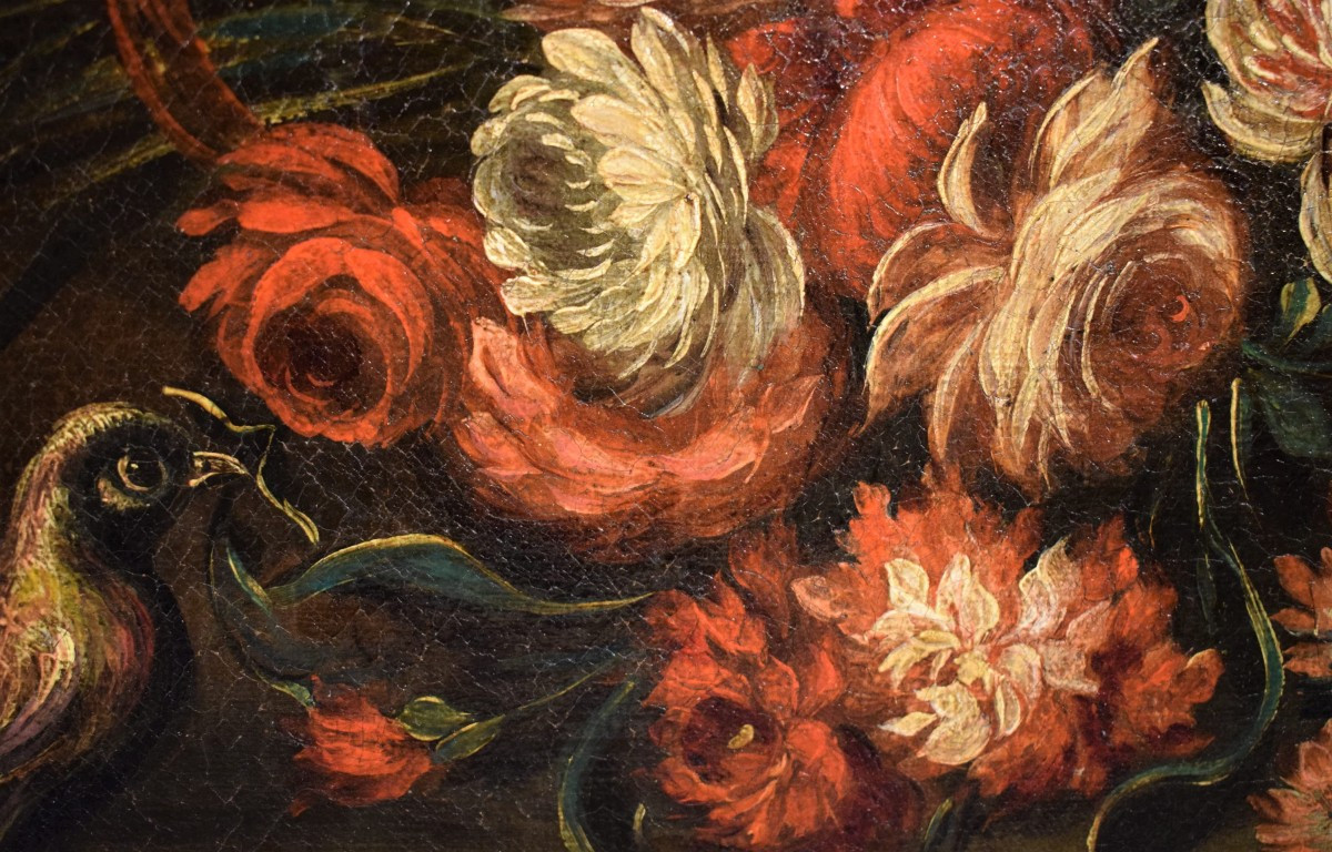 Natura morta di fiori con paesaggio - scuola veneta del '700-photo-2