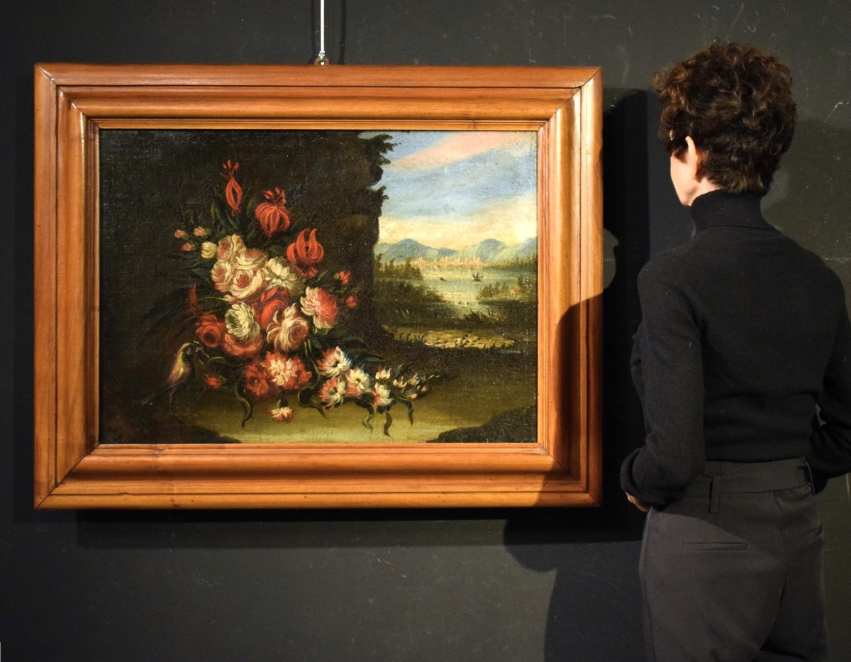 Natura morta di fiori con paesaggio - scuola veneta del '700-photo-6