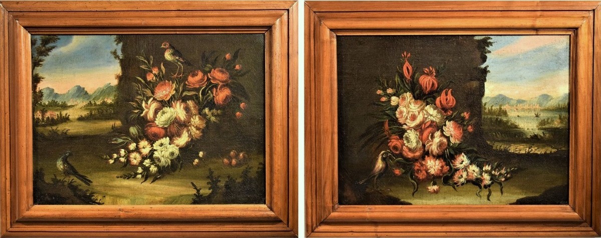 Natura morta di fiori con paesaggio - scuola veneta del '700-photo-7