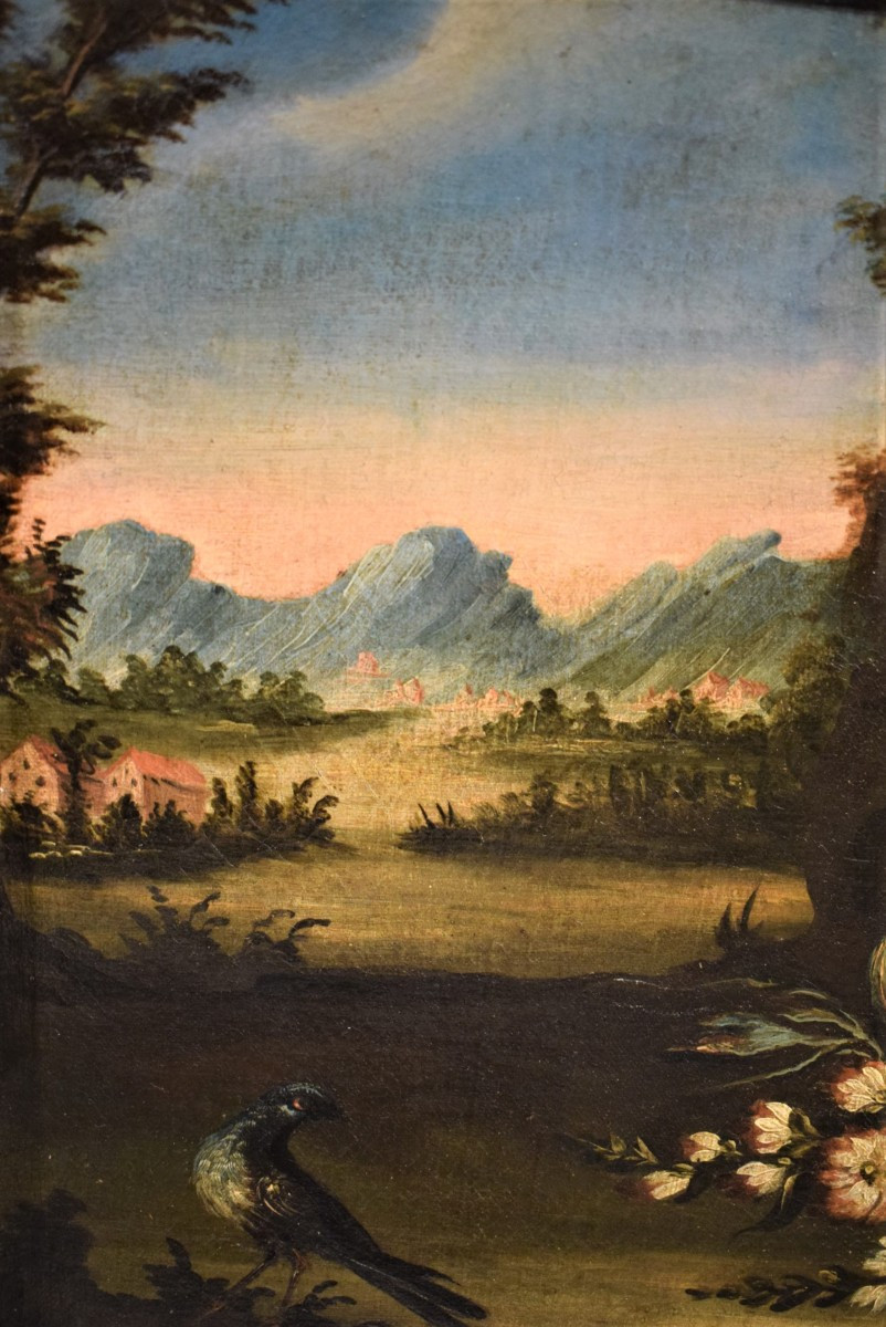 Natura morta di fiori con paesaggio - scuola veneta del '700-photo-2