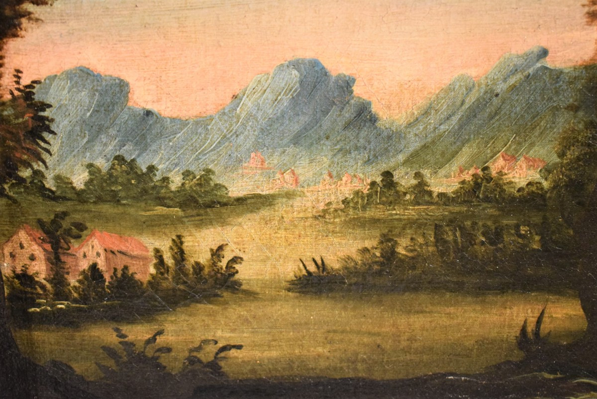 Natura morta di fiori con paesaggio - scuola veneta del '700-photo-4