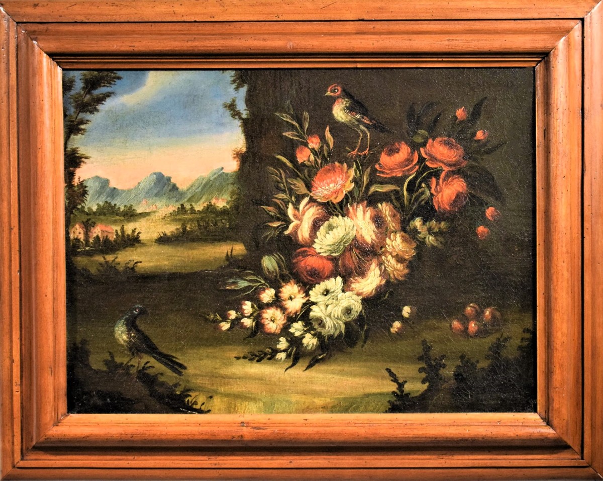 Natura morta di fiori con paesaggio - scuola veneta del '700-photo-6