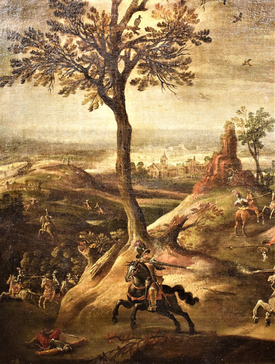 Assalto al villaggio con scontro tra cavalieri - Maestro Fiammingo del XVII° secolo-photo-3