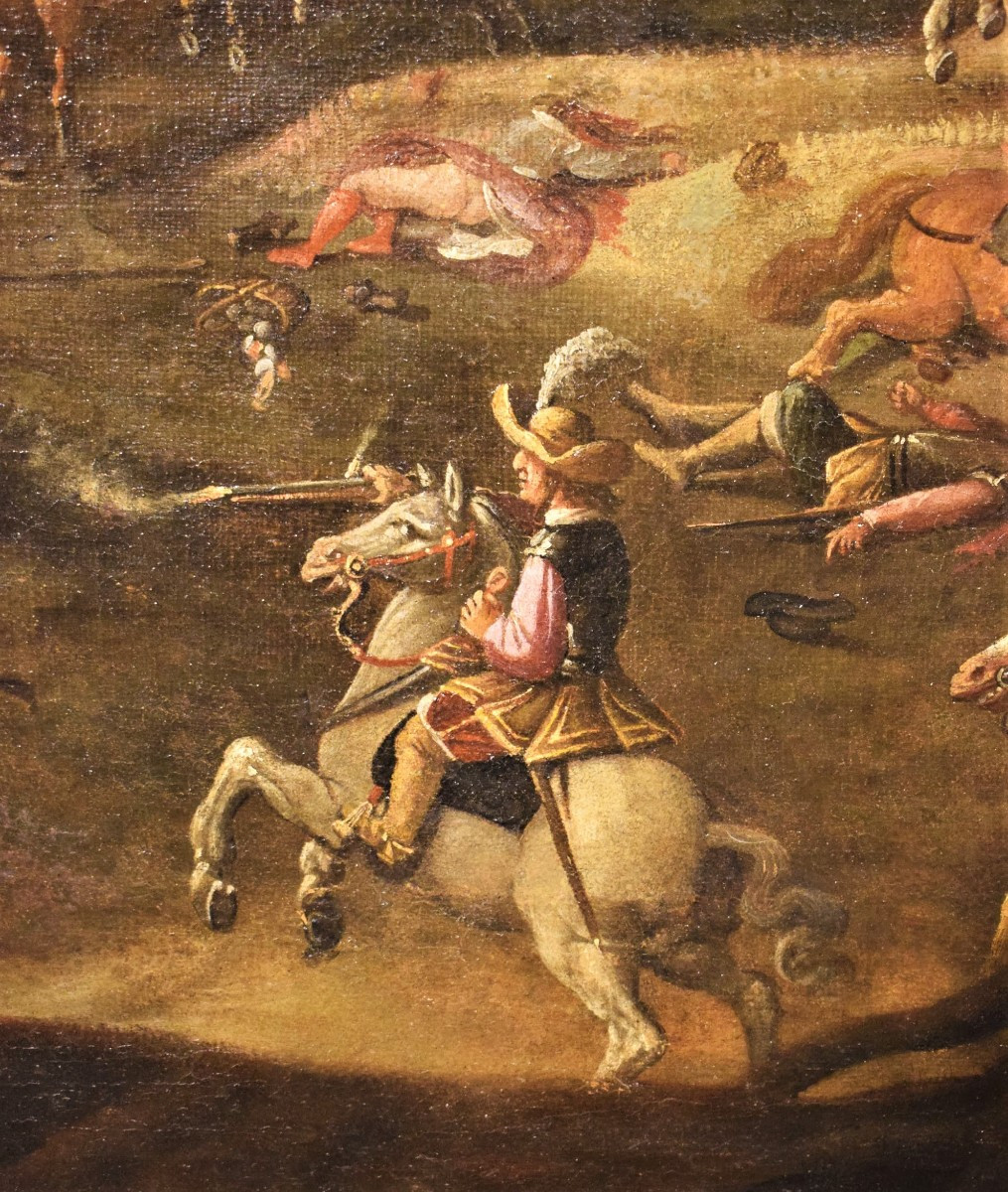 Assalto al villaggio con scontro tra cavalieri - Maestro Fiammingo del XVII° secolo-photo-3