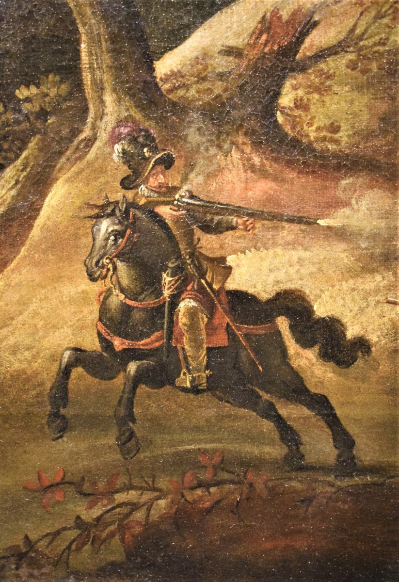 Assalto al villaggio con scontro tra cavalieri - Maestro Fiammingo del XVII° secolo-photo-4