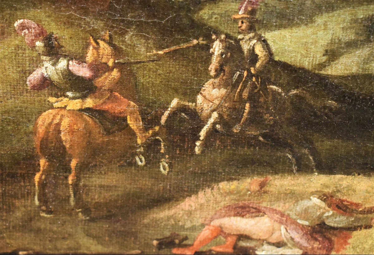 Assalto al villaggio con scontro tra cavalieri - Maestro Fiammingo del XVII° secolo-photo-5