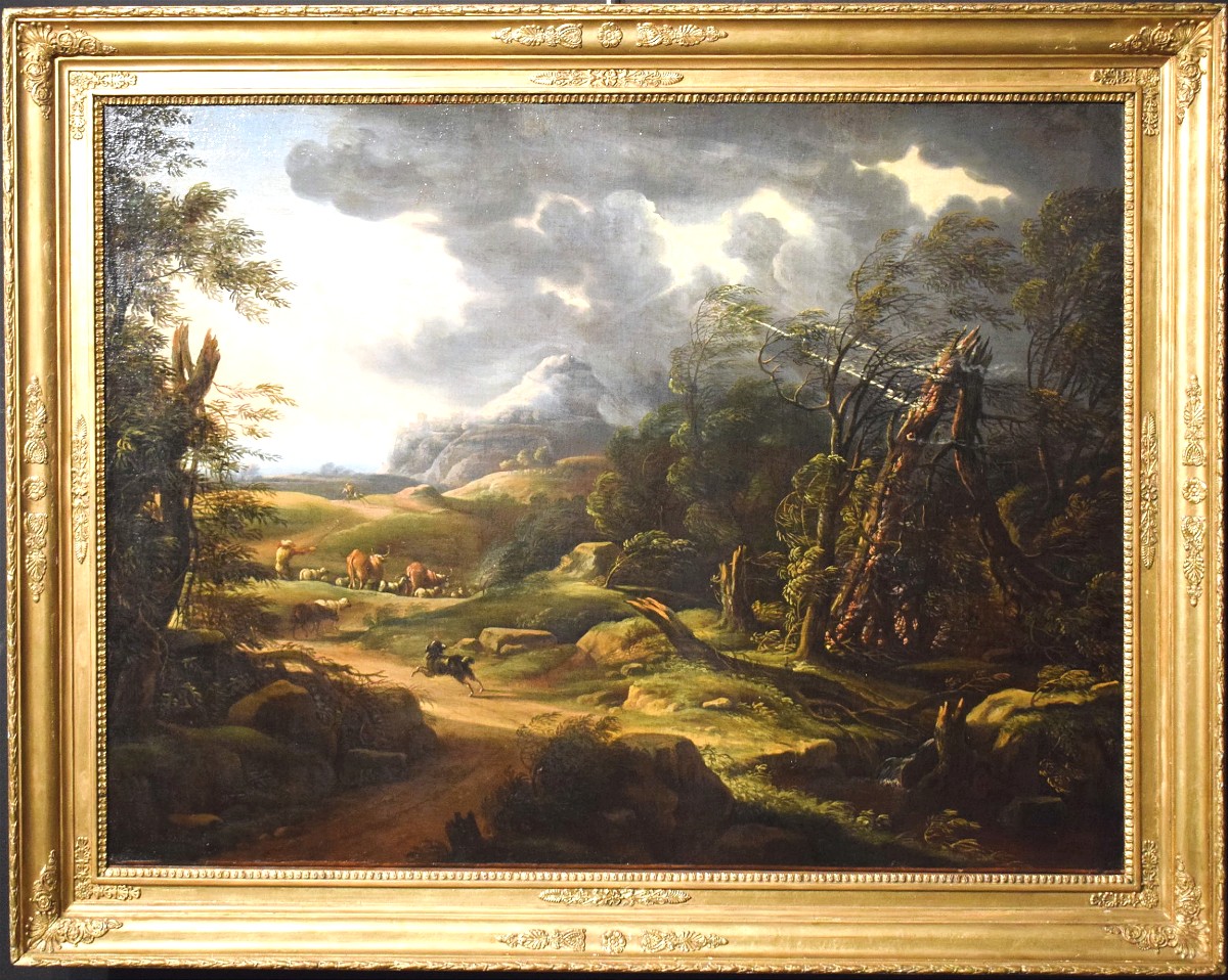 Paesaggio con pastore e armenti - Antonio Tavella (Milano 1668 - Genova 1738) 