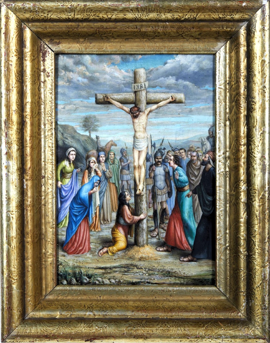 Crocifissione di Cristo - Olio su tavola - Francia, Limoges - Fine del '700-photo-2