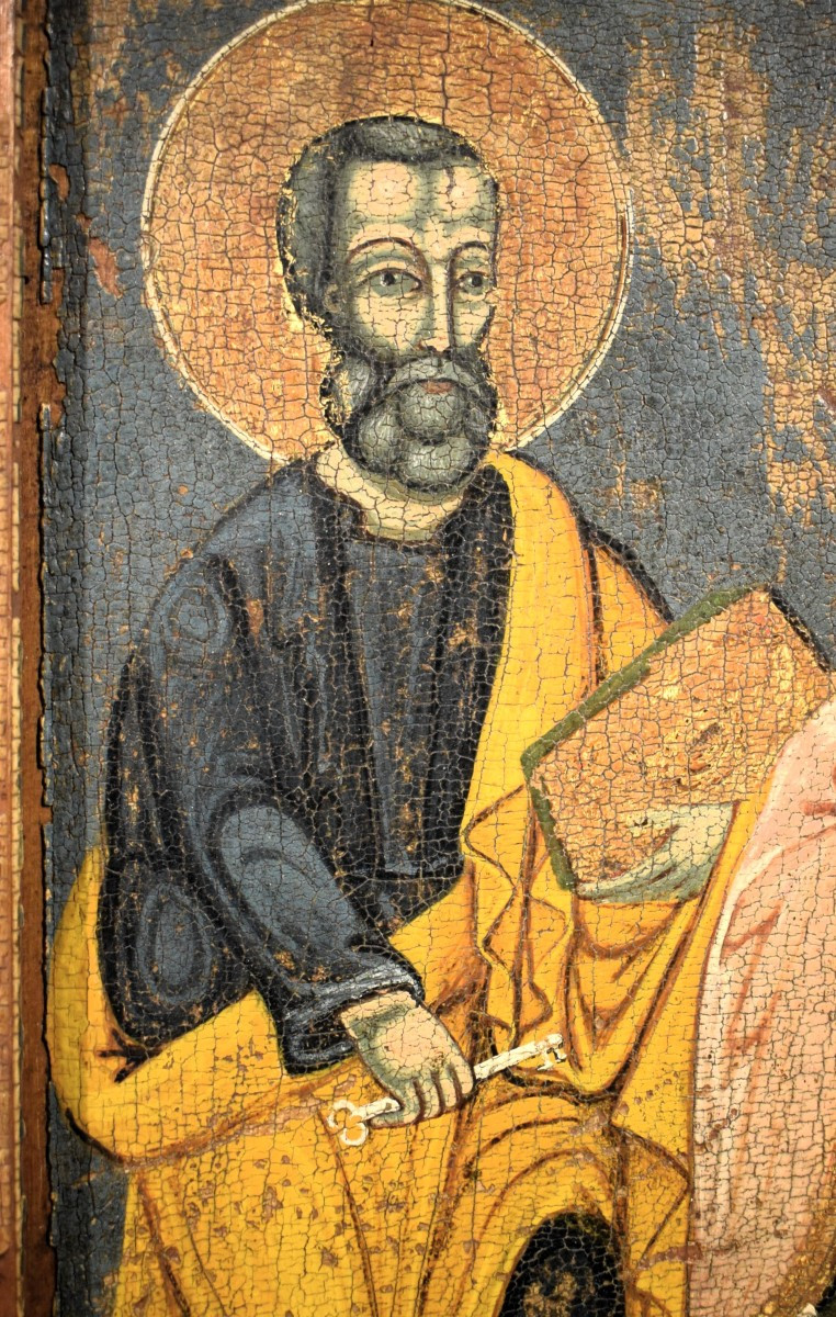 Antica icona Greca raffigurante i Santi Pietro e Paolo,  secolo XVIII-photo-3
