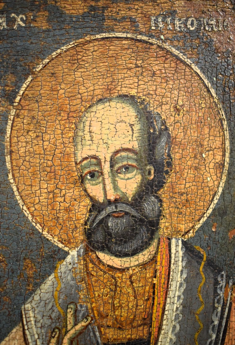 Antica icona Greca raffigurante i Santi Pietro e Paolo,  secolo XVIII-photo-3