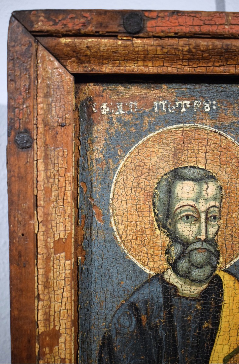 Antica icona Greca raffigurante i Santi Pietro e Paolo,  secolo XVIII-photo-4