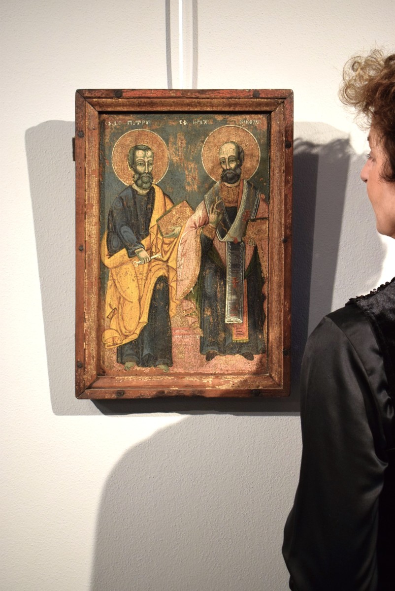 Antica icona Greca raffigurante i Santi Pietro e Paolo,  secolo XVIII-photo-7