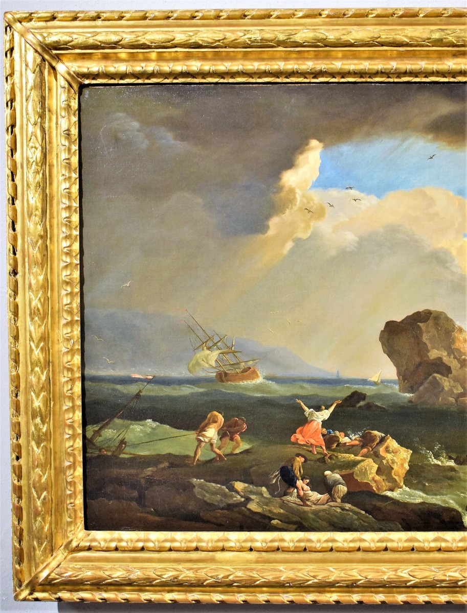 Naufragio sulla scogliera  Claude Joseph Vernet (Avignone 1714 - Parigi 1789) Firmato e datato-photo-3