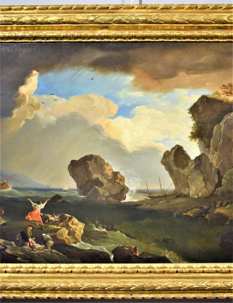 Naufragio sulla scogliera  Claude Joseph Vernet (Avignone 1714 - Parigi 1789) Firmato e datato-photo-4