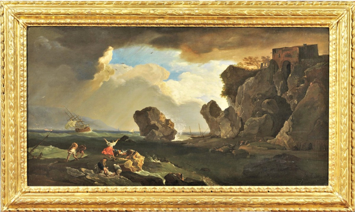 Naufragio sulla scogliera  Claude Joseph Vernet (Avignone 1714 - Parigi 1789) Firmato e datato