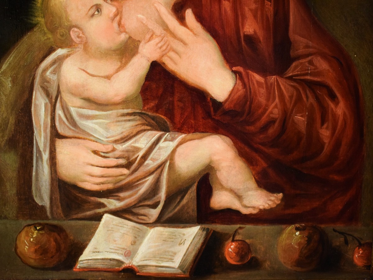 Madonna del Latte - Olio su tavola  - Artista del XVII secolo-photo-4